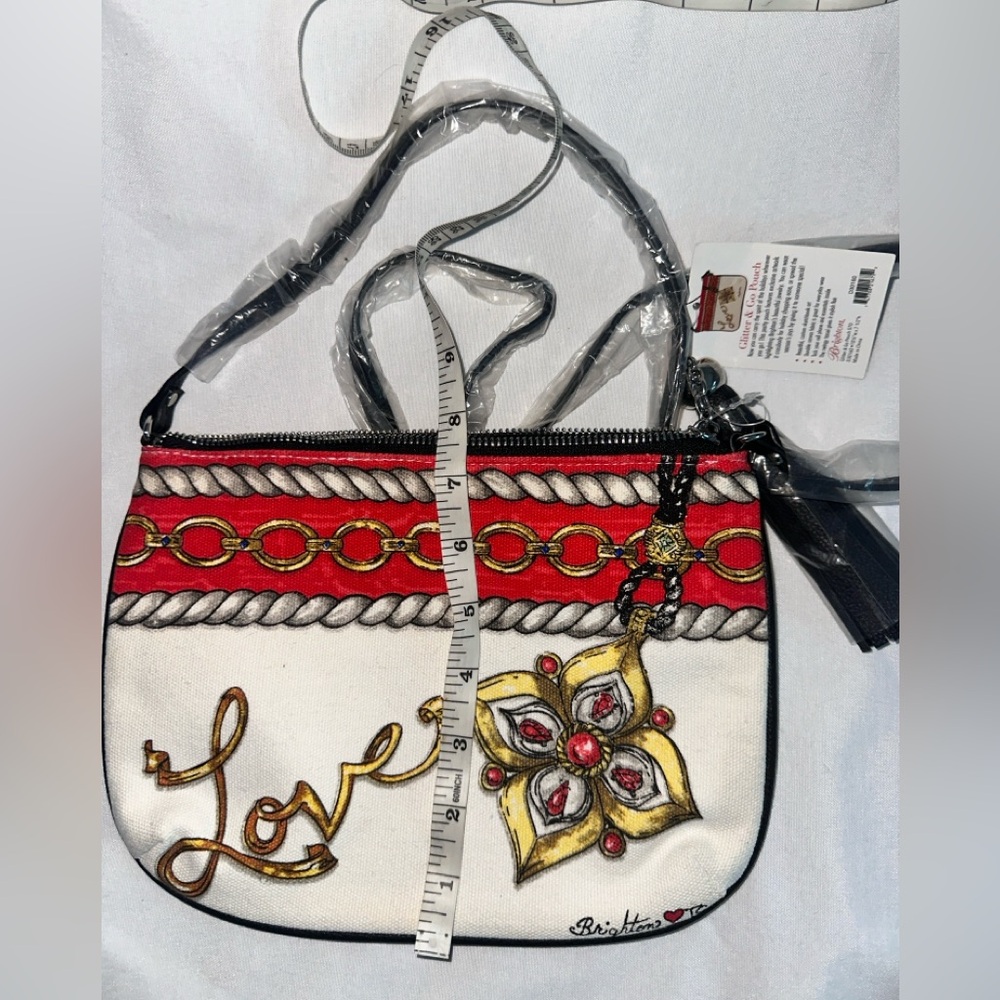 NWT Vintage Brighton Cream Glitter and Go Tassle Canvas & Leather Crossbody Bag - Picture 6 of 6